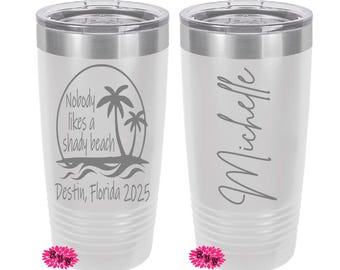 Engraved 20oz 2 Sided Tumbler, Personalized Etched Tumbler, Vacation Tumbler, Slider Lid, Stainless Steel Coffee Tumbler, Your Name, Saying