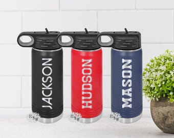 Engraved Water Bottle, Personalized Etched Water Bottle With Straw, 4 SIZES, Stainless Steel Water Bottle, Custom Stainless Sports Bottle