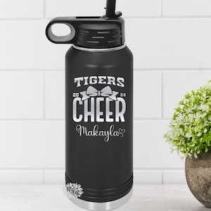 Engraved Water Bottle, Personalized Cheer Mascot Bottle, Etched Water Bottle With Straw, 4 SIZES, 17 Colors, Stainless Steel Water Bottle