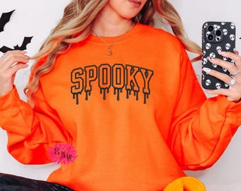 Spooky Embroidered Sweatshirt, Spooky Dripping Letters Embroidered Sweatshirt, Embroidered Halloween Sweatshirt, Many Colors