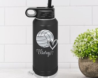Volleyball Water Bottle, Personalized Volleyball Water Bottle With Straw, 4 SIZES, Stainless Steel Water Bottle, Engraved Water Bottle