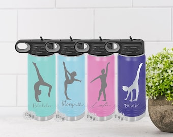 Engraved Water Bottle, Etched Water Bottle With Straw, Personalized Gymnastic Stainless Steel Water Bottle, 4 SIZES, Gymnastics Water Bottle