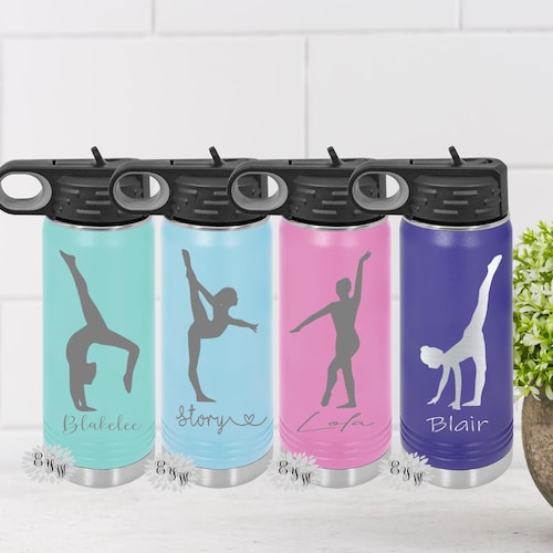 Engraved Water Bottle, Etched Water Bottle With Straw, Personalized Gymnastic Stainless Steel Water Bottle, 4 SIZES, Gymnastics Water Bottle