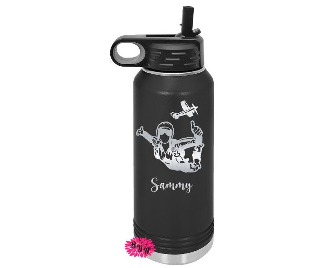 Engraved Water Bottle, Personalized Sky Diver Bottle, Etched Water