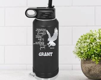 Engraved Water Bottle, Personalized Etched Religious Water Bottle With Straw, 4 SIZES Stainless Steel Bottle, Stainless Bottle, Isaiah 40:31