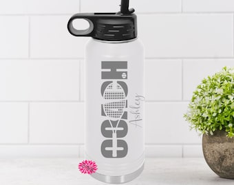 Engraved Tennis Bottle, Personalized Coach Tennis Water Bottle With Straw, 4 SIZES Stainless Steel Water Bottle, Etched Sports Bottle