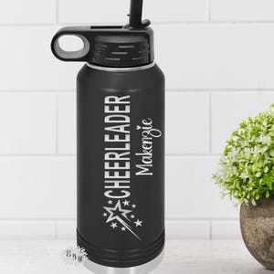Cheer Water Bottle, Personalized Cheerleader Water Bottle With Straw, Engraved Cheer Bottle, 4 SIZES Stainless Steel Bottle, Cheer Team Gift