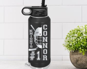 Engraved Water Bottle, Personalized Hockey Mask Water Bottle With Straw, 4 SIZES Stainless Steel Water Bottle, Custom Stainless Sport Bottle