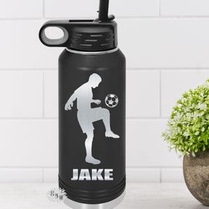 Engraved Water Bottle, Etched Soccer Water Bottle With Straw, 4 SIZES, Soccer Bottle, Stainless Steel Water Bottle, Custom Sports Bottle