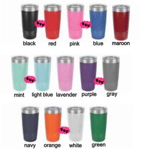 Puede incluir: Doce vasos de acero inoxidable en varios colores, incluyendo negro, rojo, rosa, azul, granate, menta, azul claro, lavanda, morado, gris, azul marino, naranja, blanco y verde.