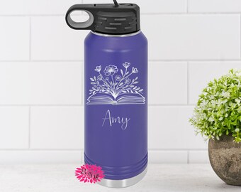 Engraved Water Bottle, Personalized Reading Bottle Etched Water Bottle With Straw, 4 SIZES, Stainless Steel Water Bottle, Stainless Bottle