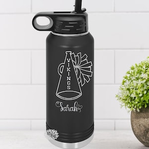 Engraved Water Bottle, Personalized Cheerleader Etched Water Bottle With Straw, 4 SIZES Stainless Steel Water Bottle, Sports Bottle, Cheer