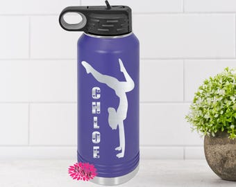 Engraved Water Bottle, Etched Water Bottle With Straw, Gymnastic Stainless Steel Water Bottle, Custom Stainless Steel Sports Bottle, 4 SIZES