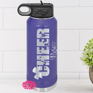Engraved Water Bottle, Personalized Cheerleader Etched Water Bottle With Straw, 4 SIZES Stainless Steel Bottle, Sports Bottle, Cheer Team