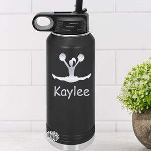 Engraved Water Bottle, Personalized Cheer Etched Water Bottle With Straw, 4 SIZES, Stainless Steel Water Bottle, Custom Sports Bottle