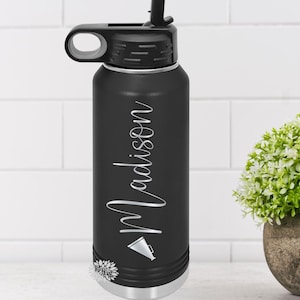 Engraved Water Bottle, Personalized Cheerleader Etched Water Bottle With Straw, 4 SIZES Stainless Steel Water Bottle, Sports Bottle, Cheer