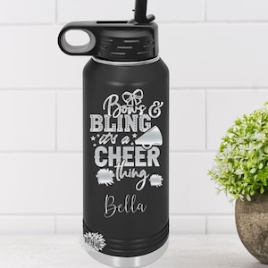Cheerleader Bottle, Engraved Water Bottles, Bows & Bling It&#39;s A Cheer Thing, Personalized Cheer Bottle, Cheerleader Water Bottle, Cheer Team