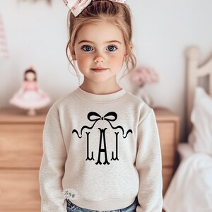Personalized Toddler Sweatshirt, Children&#39;s Monogrammed Sweatshirt, Kids Sweatshirt, More Sweatshirt Colors, Toddler Coquette Bow Sweatshirt