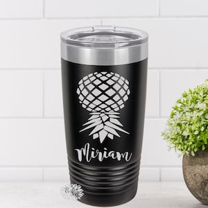 Engraved 20oz Tumbler, Funny Beach Tumber, Upside Down Pineapple Stainless Steel Coffee Tumbler, Slider Lid Coffee Cup