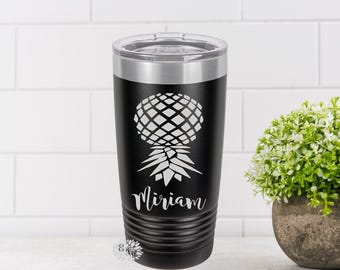 Engraved 20oz Tumbler, Funny Beach Tumber, Upside Down Pineapple Stainless Steel Coffee Tumbler, Slider Lid Coffee Cup