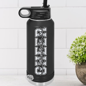Engraved Water Bottle, Personalized Cheerleader Etched Water Bottle With Straw, 4 SIZES Stainless Steel Bottle, Sports Bottle, Cheer Team