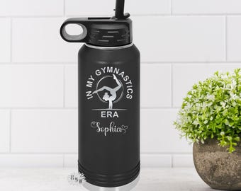 Gymnastics Bottle, Etched Water Bottle With Straw, Engraved Gymnast Bottle With Name, In My Gymnastics Era Gymnastics Water Bottle 4 SIZES