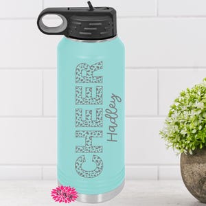 Engraved Water Bottle, Personalized Cheerleader Etched Water Bottle With Straw, 4 SIZES Stainless Steel Water Bottle, Sports Bottle, Cheer