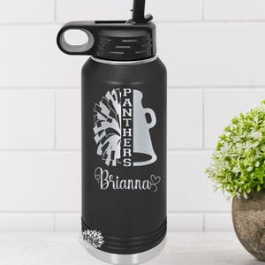 Engraved Water Bottle, Personalized Cheerleader Etched Water Bottle With Straw, 4 SIZES Stainless Steel Water Bottle, Sports Bottle, Cheer