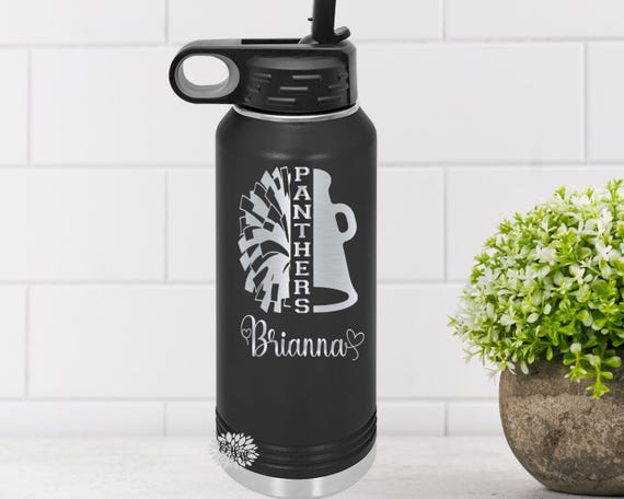 Engraved Water Bottle, Personalized Cheerleader Etched Water Bottle With Straw, 4 SIZES Stainless Steel Water Bottle, Sports Bottle, Cheer