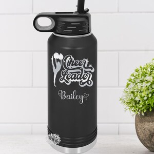 Engraved Water Bottle, Personalized Cheerleader Etched Water Bottle With Straw, 4 SIZES Stainless Steel Bottle, Sports Bottle, Cheer Team