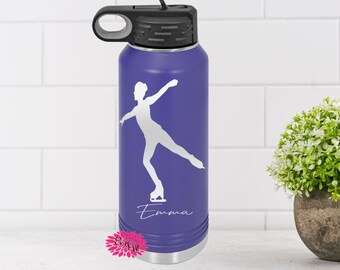 Engraved Water Bottle, Personalized Etched Water Bottle With Straw, Stainless Steel Bottle, Ice Skating Stainless Steel Sport Bottle