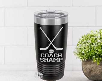 Engraved Tumbler, Personalized Hockey Cup, Personalized Etched Hockey Mug, Hockey Stainless Steel Coffee Tumbler, Your Name Or Saying