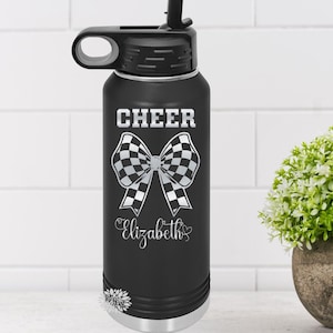 Cheer Water Bottle, Personalized Cheerleader Water Bottle With Straw, Engraved Cheer Bottle, 4 SIZES Stainless Steel Bottle, Cheer Team Gift