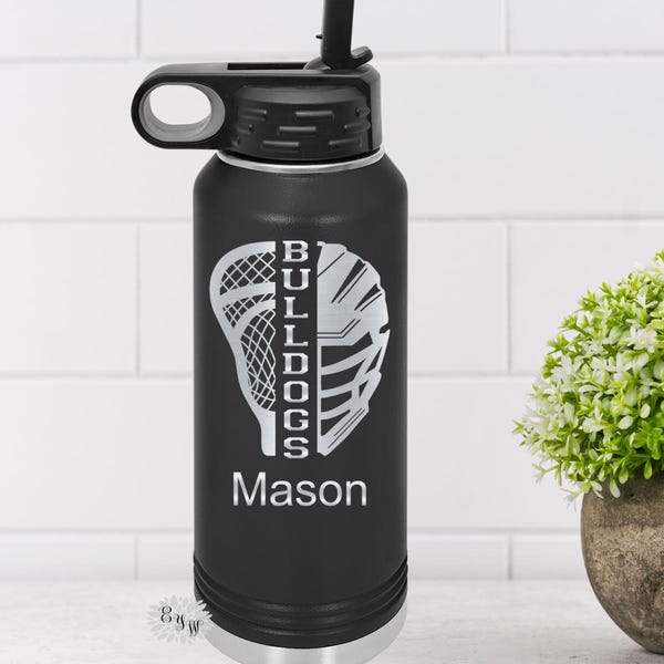 Engraved Water Bottle, Personalized Lacrosse Etched Water Bottle With Straw, 4 SIZES, Stainless Steel Water Bottle, Sports Bottle, LAX Team