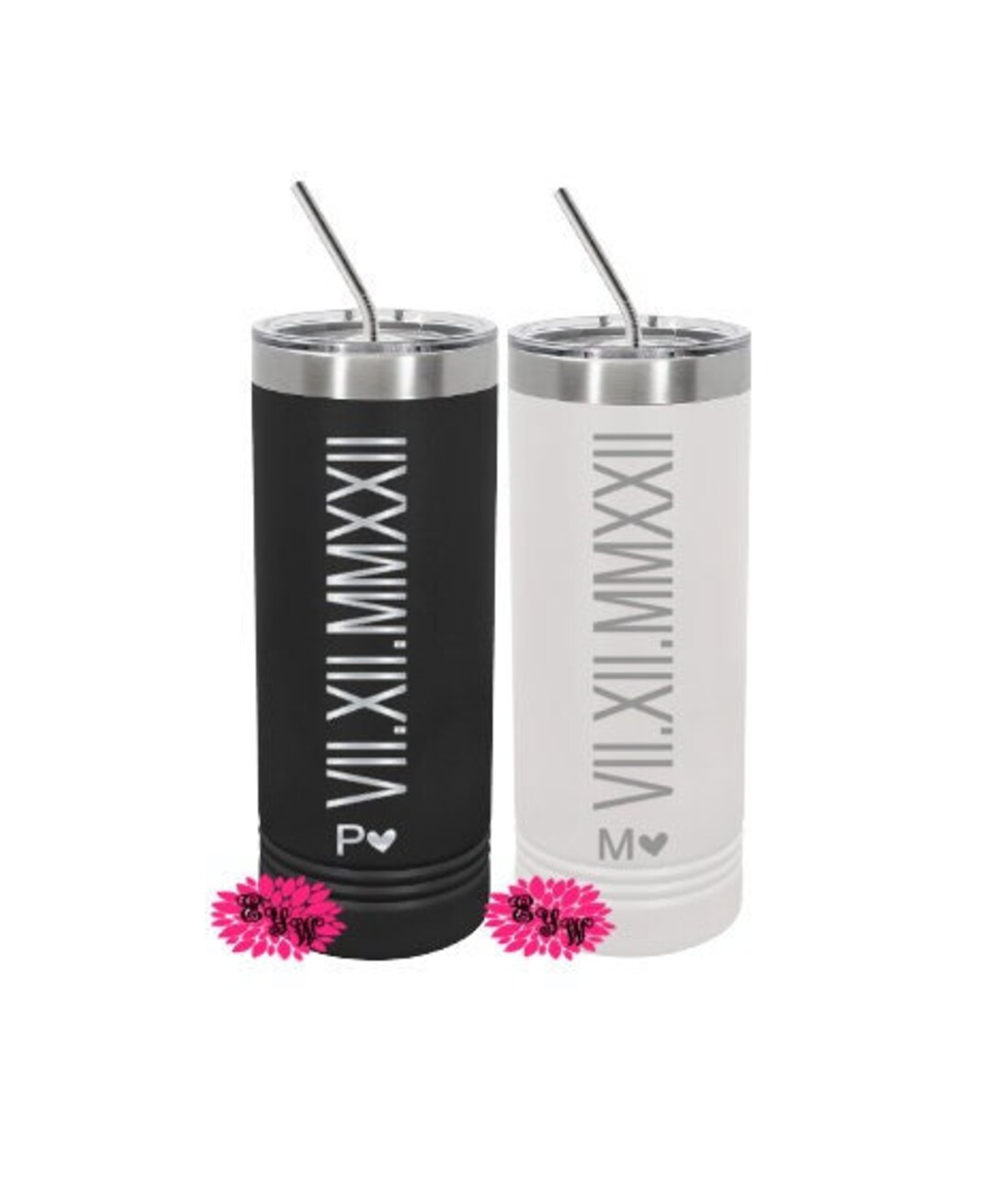 Engraved Stainless Tumbler, Personalized Couple Tumblers, Roman