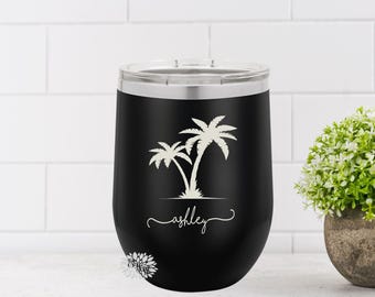 Engraved Wine Cup, Etched Wine Tumbler, Besties Trip Wine Tumbler, Palm Tree Wine Cup, Lots Of Colors, Destination Wine Cup, Many Colors