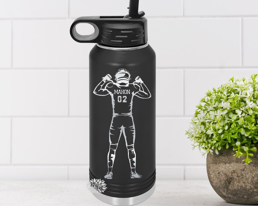 Engraved Football Jersey Water Bottle, Personalized Etched Water Bottle ...