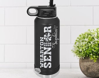 Cheer Bottle, Engraved Senior Cheer Water Bottle, Personalized Etched Water Bottle With Straw, 4 SIZES, Stainless Steel Water Bottle 4 SIZES