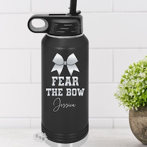 Cheer Water Bottle, Personalized Cheerleader Water Bottle With Straw, Engraved Cheer Bottle, 4 SIZES Stainless Steel Bottle, Fear The Bow