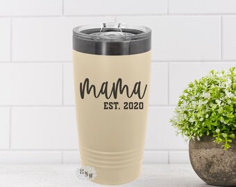 Engraved Tumbler, Personalized MAMA Est. Cup Any Year, Mom Etched Tumbler, Etched Coffee Tumbler With Sliding Lid Option, Lots Of Colors