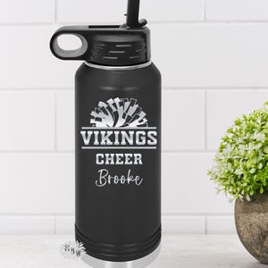 Engraved Water Bottle, Personalized Cheerleader Etched Water Bottle With Straw, 4 SIZES Stainless Steel Water Bottle, Sports Bottle, Cheer