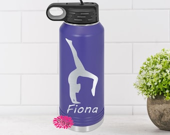 Engraved Water Bottle, Etched Water Bottle With Straw, 32oz Gymnastic Stainless Steel Water Bottle, Custom Stainless Steel Sports Bottle