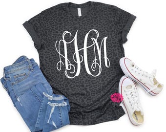 Leopard Tee, Monogram Leopard T-Shirt, Leopard Monogram Tee, Leopard Monogram T-Shirt, T-Shirt With Monogram, Other Tee And Text Colors