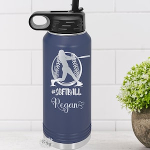 Engraved Water Bottle, Etched Water Bottle With Straw, 4 SIzes, Girls Softball Bottle, Stainless Steel Water Bottle, Custom Sports Bottle