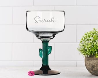 Margarita Glass, Etched Margarita Glass, Engraved Margarita Glass, Cinco De Mayo Margarita Glass, Custom Cactus Margarita Glass, Many Fonts
