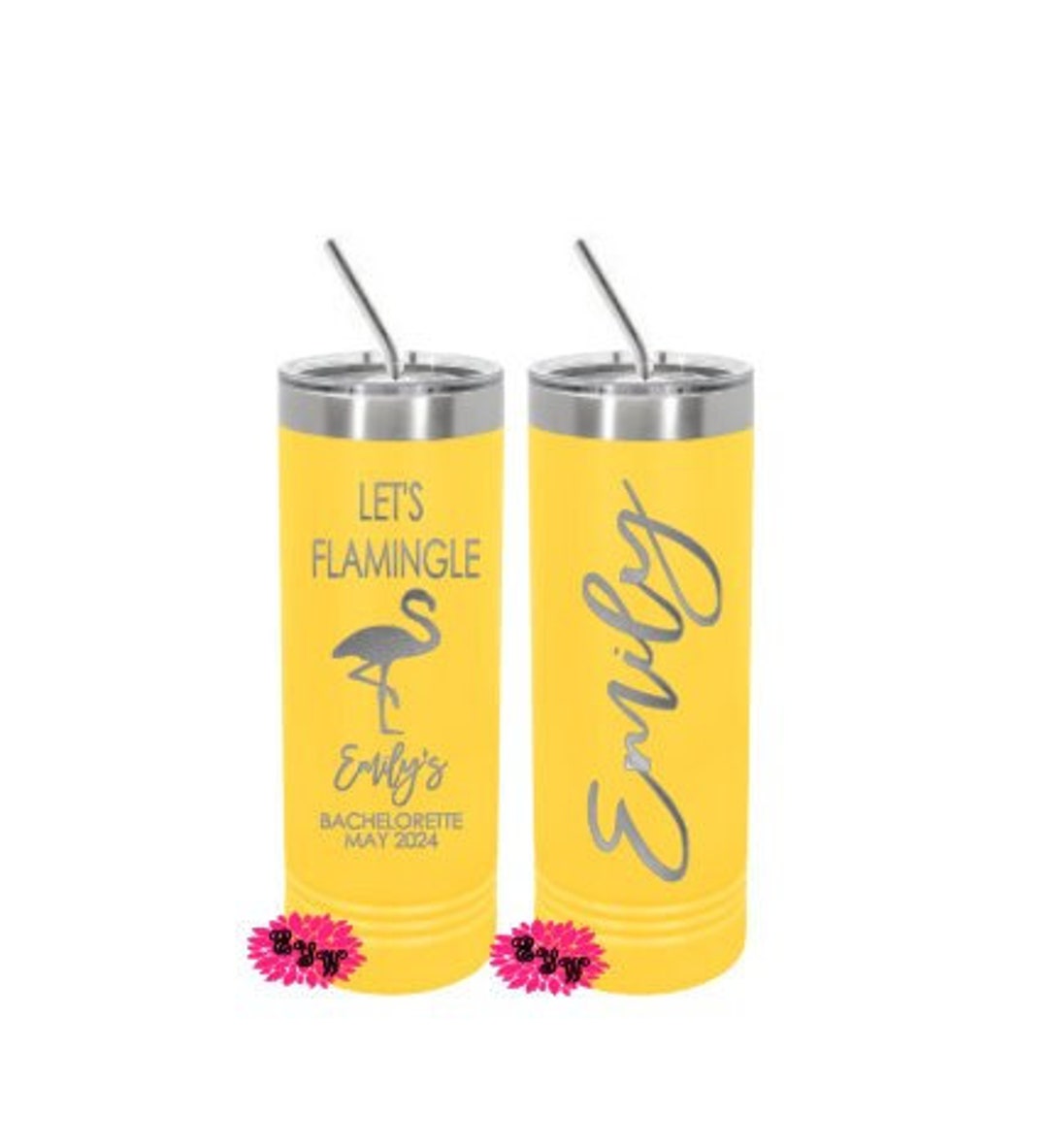 Engraved Skinny Tumbler Personalized Flamingo Cup Etched Etsy