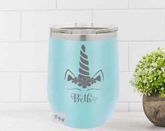 Engraved Stainless Wine Cup, Personalized Unicorn Wine Tumbler, Lots Of Colors, Your Name