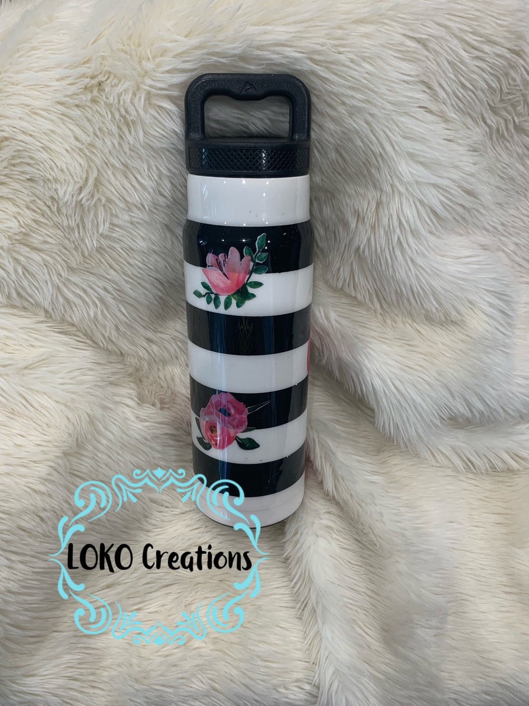 Floral Striped Glitter Tumbler, Navy, Personalized Etsy