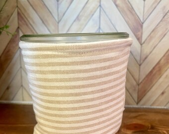 Quilted Weck Jar Cozy: Beige Striped Insulated Drink Sleeve