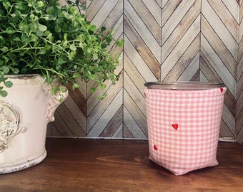 Pink valentine heart Quilted Weck Jar Cozy: Reusable Insulated Drink Sleeve
